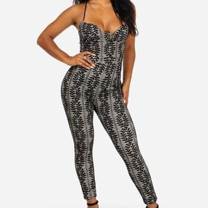 Women's Junior Black Lace Spaghetti Strap Jumpsuit